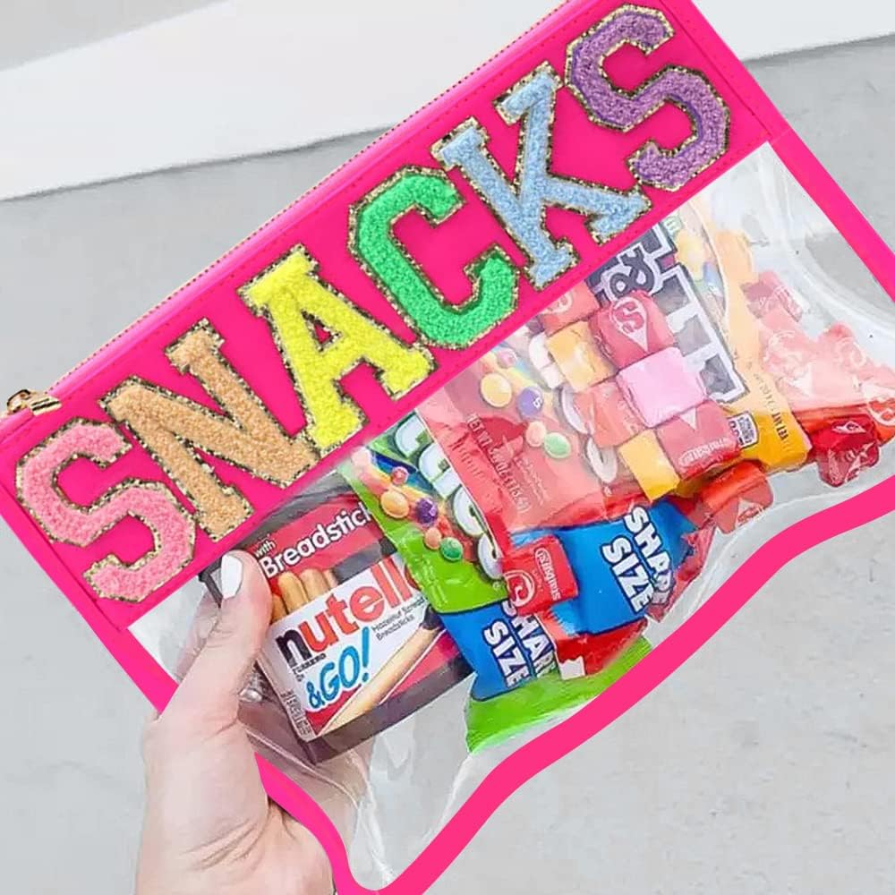 SNACKS Clear Zipper Pouch-Hot Pink