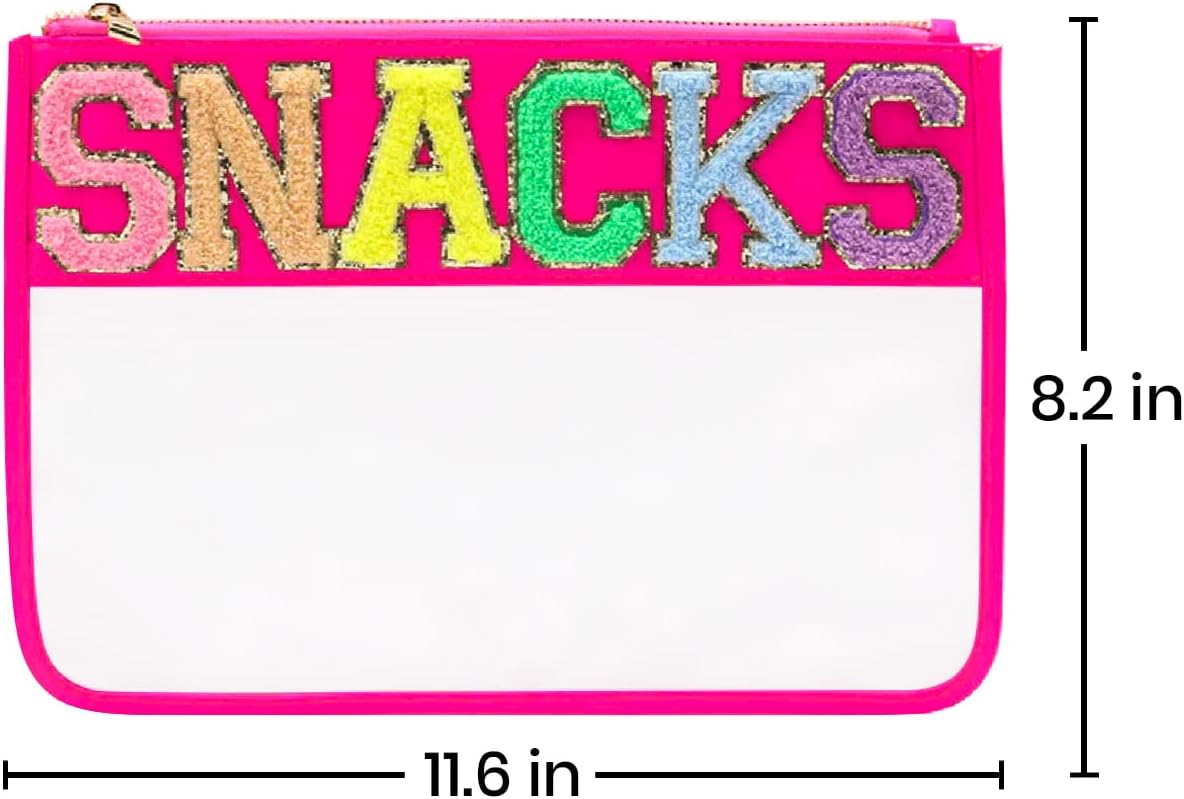 SNACKS Clear Zipper Pouch-Hot Pink