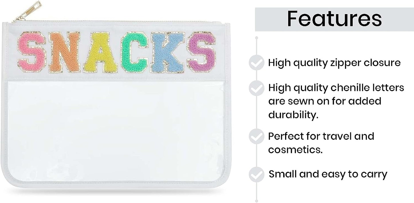 SNACKS Clear Zipper Pouch-White