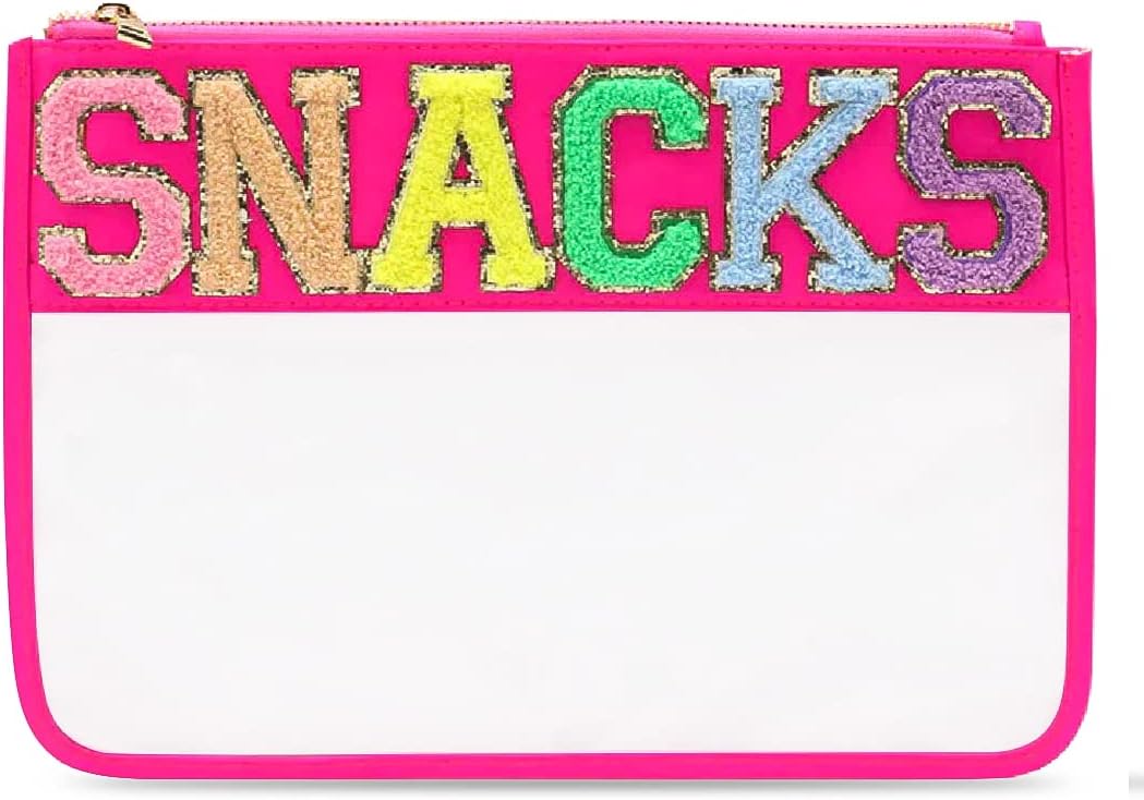 SNACKS Clear Zipper Pouch-Hot Pink