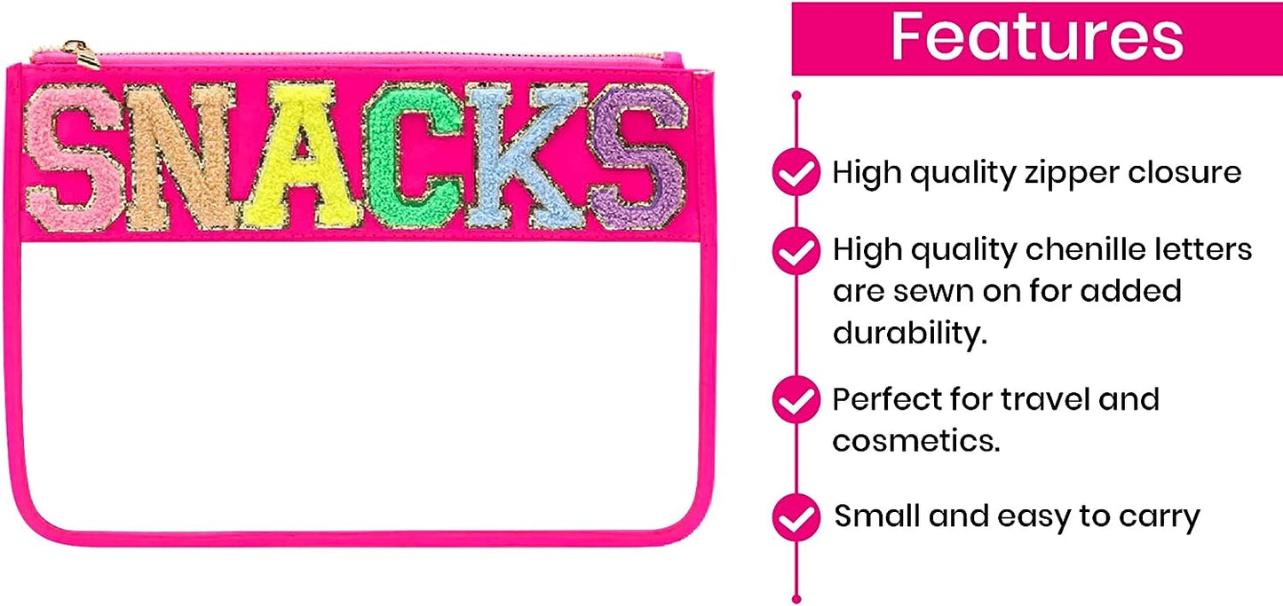 SNACKS Clear Zipper Pouch-Hot Pink